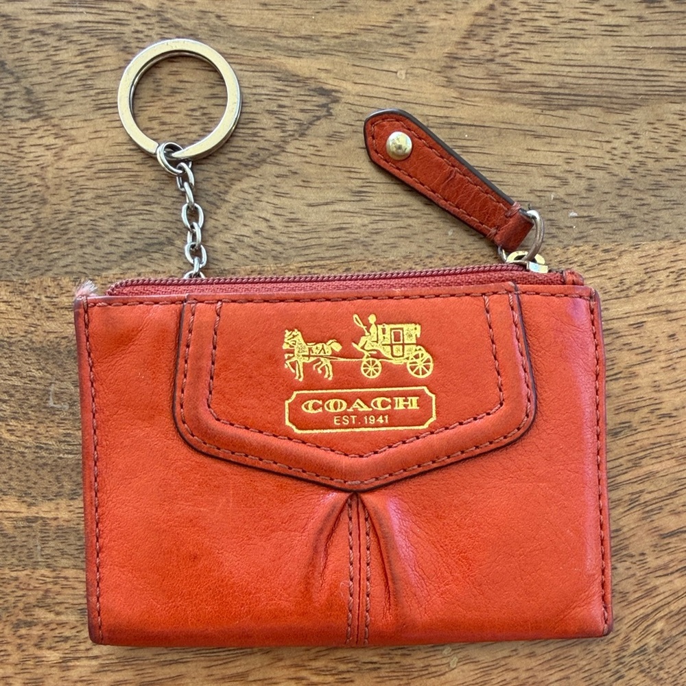 Coach Vintage Madison Burnt Orange Leather Keychain Card Holder Wallet